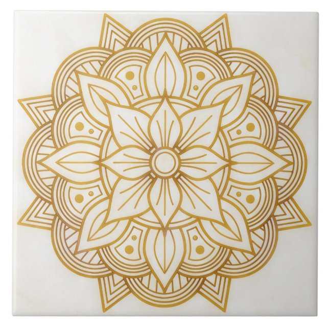 Gold Floral Symbol Art Square Tile Kakelplatta (Framsidan)