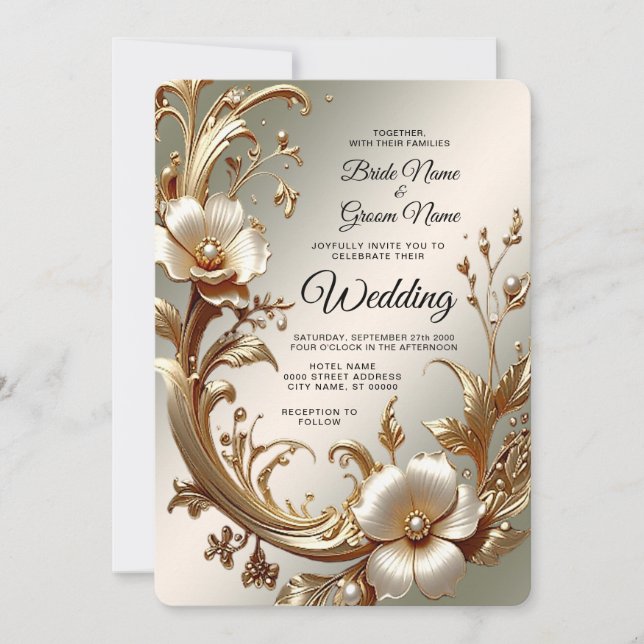 Gold Floral Wedding Invitation Inbjudningar (Framsida)