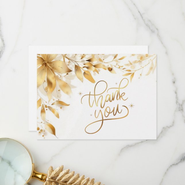 Gold Floral Wedding Thank You Card Tack Kort (Fram/Back In Situ)