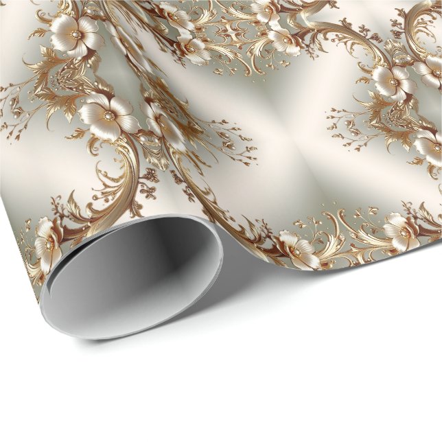 Gold Floral Wrapping Paper Presentpapper (Rullad Hörn)