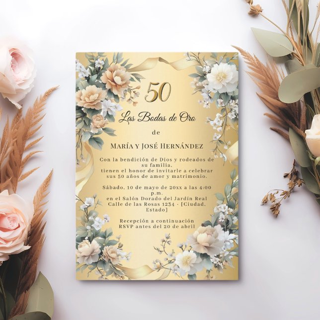 Gold Florals Invitación Bodas de Oro Inbjudningar (Skapare uppladdad)