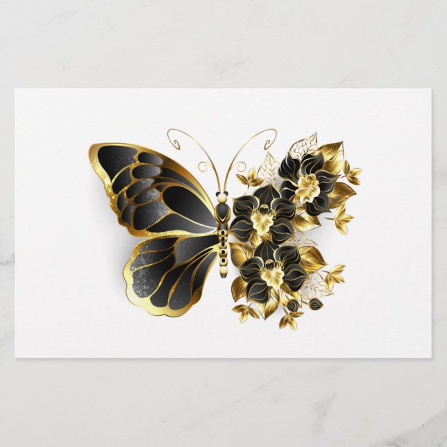 Gold Flower Butterfly with Black Orchid Brevpapper (Framsida)