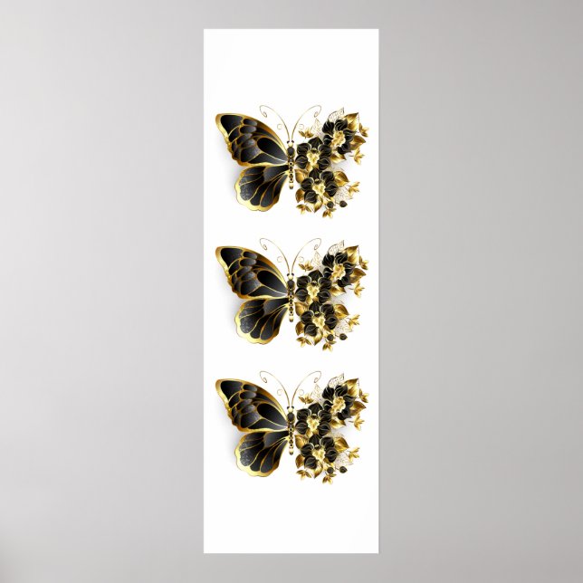 Gold Flower Butterfly with Black Orchid Poster (Framsidan)
