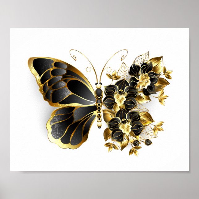 Gold Flower Butterfly with Black Orchid Poster (Framsidan)