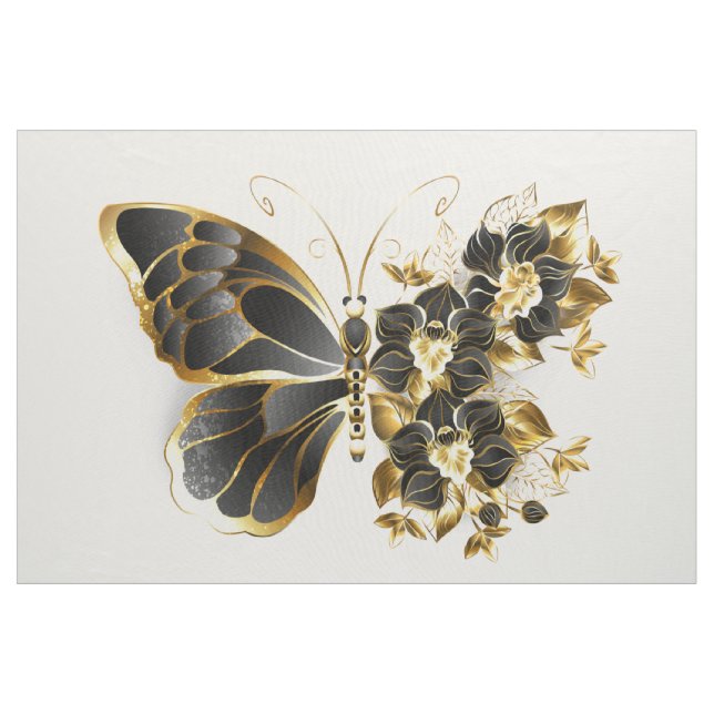 Gold Flower Butterfly with Black Orchid Tyg (Yard)