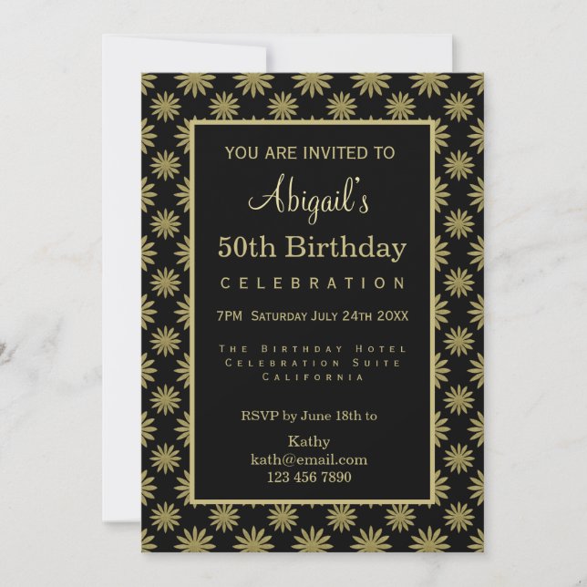 Gold Flowers 50th Birthday  Invitation Inbjudningar (Framsida)