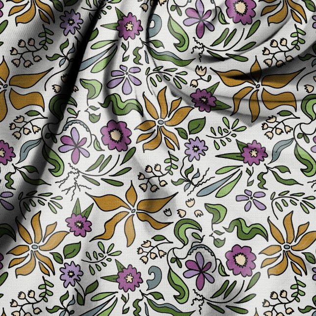 Gold Flowers Hand-drawn Botanical Design  Tyg (Skapare uppladdad)