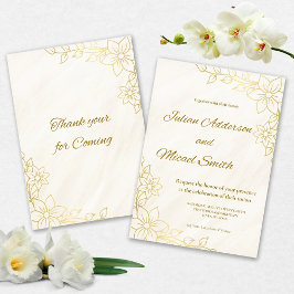 Gold Flowery Wedding invitation Inbjudningar