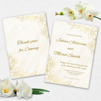Gold Flowery Wedding invitation Inbjudningar