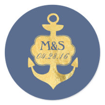 Gold Foil Anchor Navy Bröllop