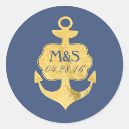 Gold Foil Anchor Navy Bröllop Runt Klistermärke