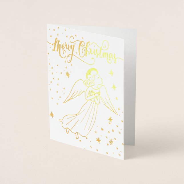 gold foil angel Merry Christmas card Folierat Kort (Framsida)