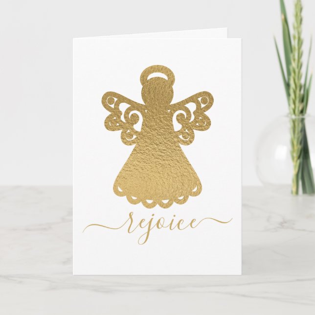 Gold Foil Angel Rejoice Foled Helgdag Card Helgkort (Framsida)