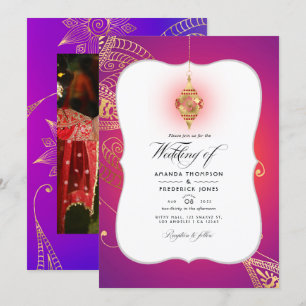 Gold Foil Arabian Bollywood Bröllop Photo Invati Inbjudningar