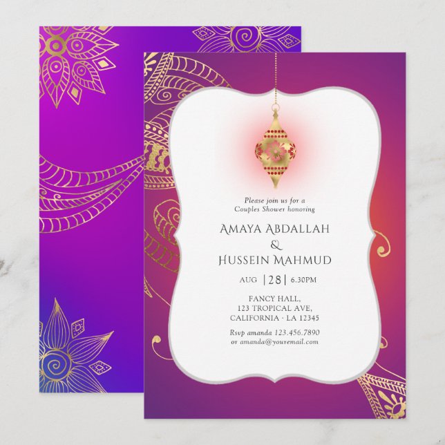Gold Foil Arabian Bollywood Par Shower Inbjudningar (Fram/baksida)