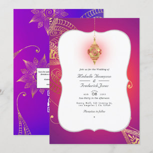 Gold Foil Arabian Bollywood QR Code OSA Bröllop Inbjudningar