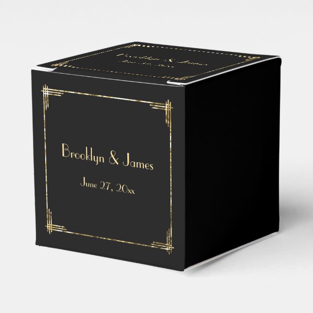 Gold Foil Art Deco Wedding Favor Boxes Presentaskar (Framsidan Sidan)