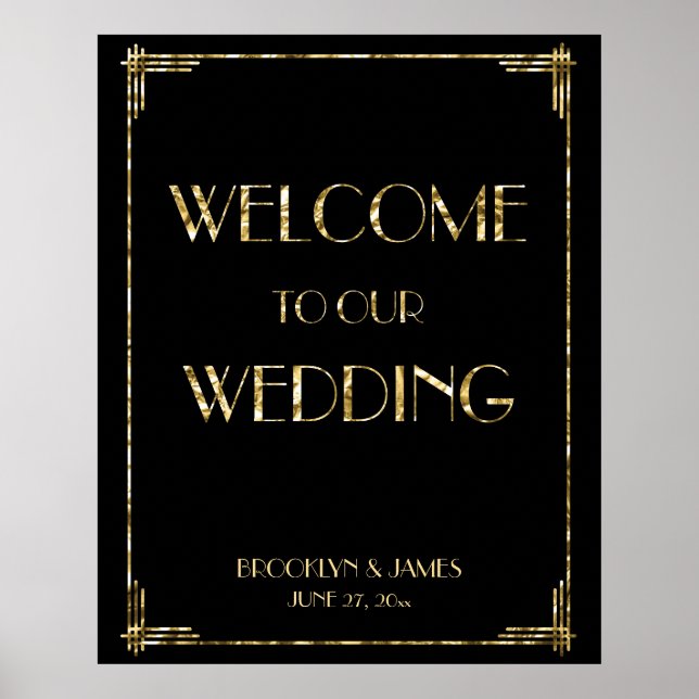 Gold Foil Art Deco Wedding Reception Sign 24x30 Poster (Framsidan)