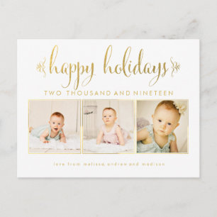 Gold Foil Baby 1:a julfoto Ram vykort