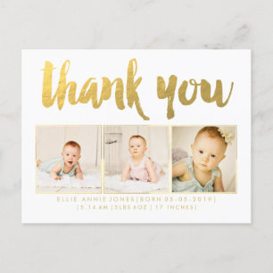 Gold Foil Baby Tack Photo Ram-vykort Meddelande Vykort