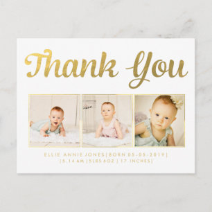 Gold Foil Baby Tack Photo Ram-vykort Vykort