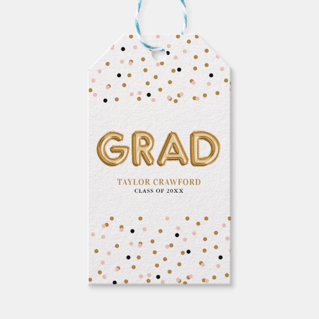 Gold Foil Balloon | Konfetti Dots Studenten Presentetikett (Framsidan)