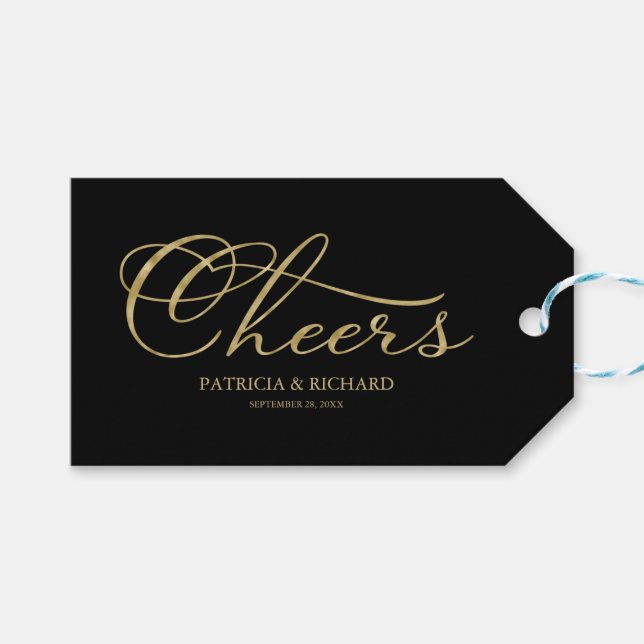 Gold Foil Black Elegant Cheers Vin Flaska Märkres Presentetikett (Framsidan (Horisontell))