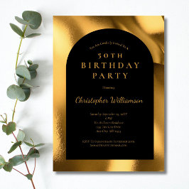 Gold Foil Black Manar Modern Arch 50:e födelsedage Inbjudningar