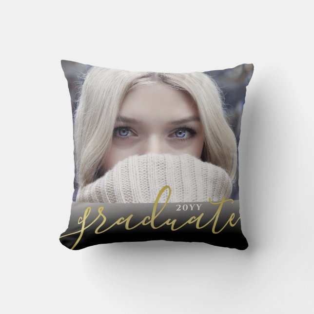 Gold Foil Black Ombre Photo Studenten Keepsaké Kudde (Framsida)