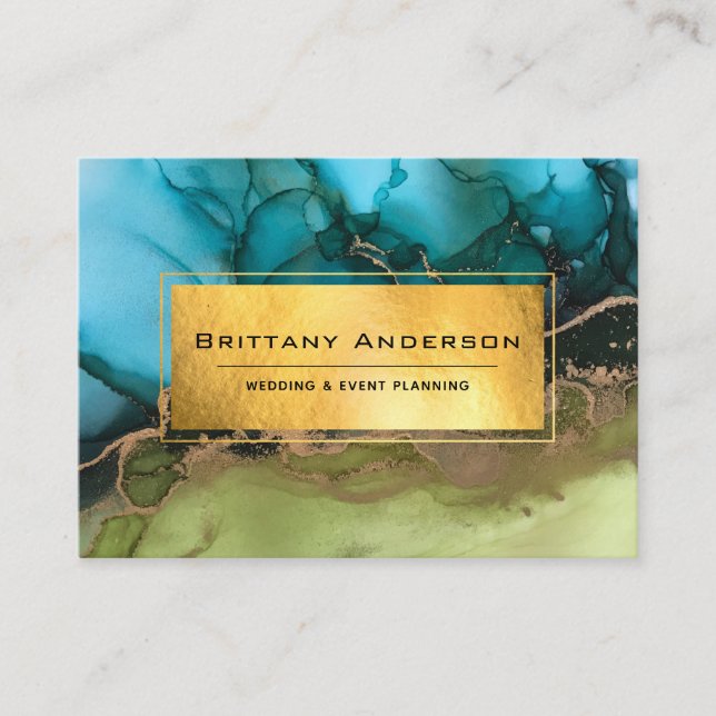 Gold Foil Black Teal Grönt Etheral Anpassningsbar  Visitkort (Framsida)