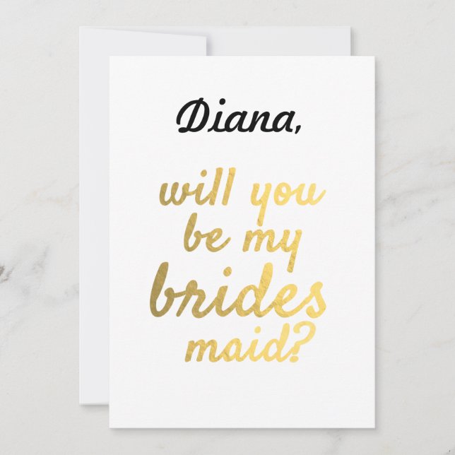Gold Foil, blir du min Bridesmaid Inbjudan (Framsida)