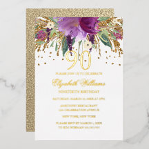 GOLD FOIL Blommigt Glitter Amethyst 90:e Birthday 