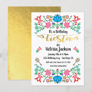 Gold Foil Blommigt Mexican Fiesta Födelsedagsfest Inbjudningar