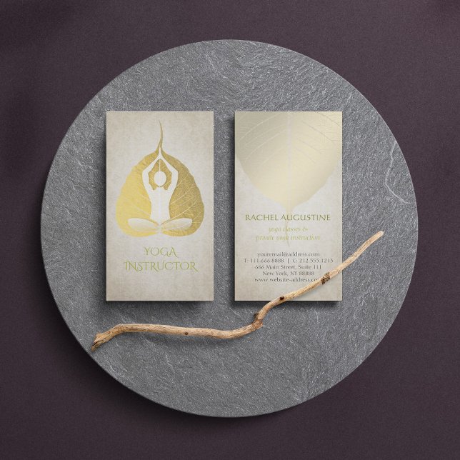Gold Foil Bodhi Löv med Yoga Meditation Posture Visitkort (Skapare uppladdad)