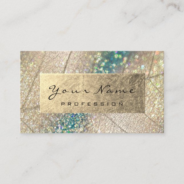 Gold Foil Botanical Beauty Studio Holograph Teal Visitkort (Framsida)
