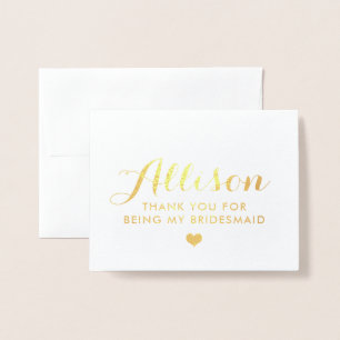 Gold Foil Bridesmaid Tack   Bridesmaid Card Folierat Kort