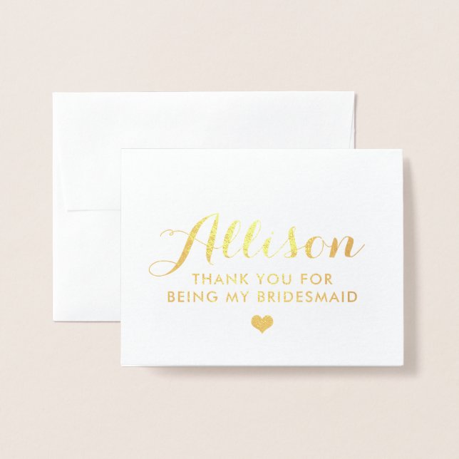 Gold Foil Bridesmaid Tack | Bridesmaid Card Folierat Kort (Framsida med kuvert)