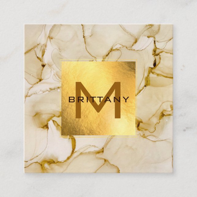 Gold Foil Brown Beige Personlig Fyrkantigt Visitkort (Framsida)