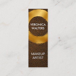 Gold Foil Brushed Brun läder Mini Visitkort