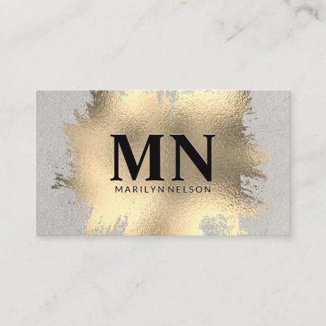Gold Foil Brushed med Chic Monogram Visitkort (Framsida)