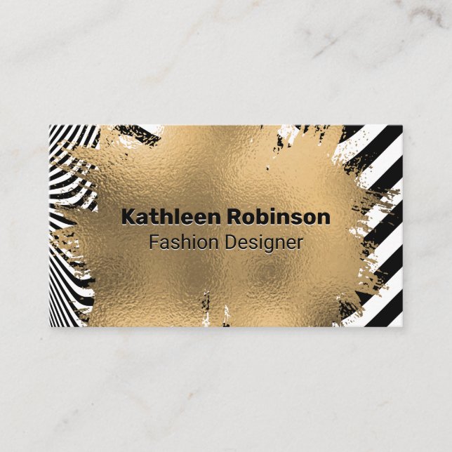 Gold Foil Brushed | Rand Wave-bakgrund Visitkort (Framsida)