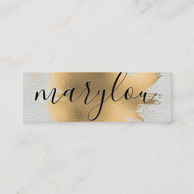 Gold Foil Brushed | Vitt läder Mini Visitkort (Framsida)