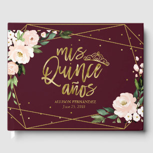 Gold Foil  Burgundy Blommigt Quinceanera Gästböcker