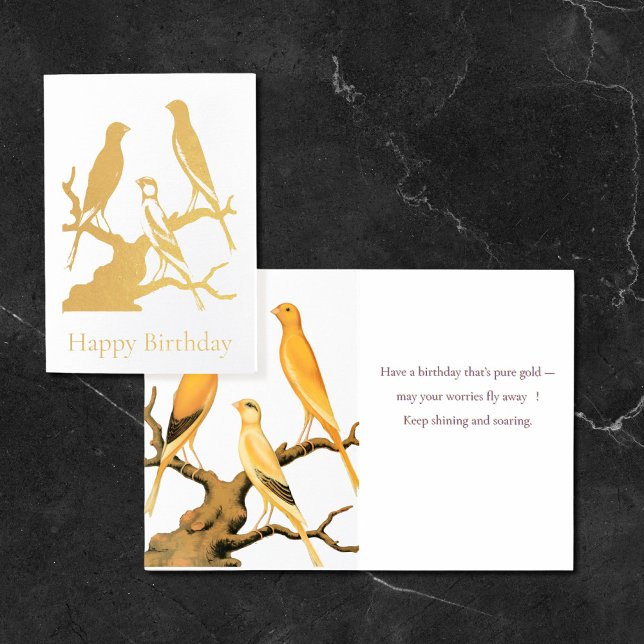 Gold Foil Canary Silhouette Birthday Card Folierat Kort (Skapare uppladdad)