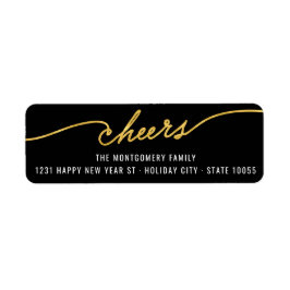 Gold Foil Cheers Calligraphy Chic Helgdag Adress Returadress Etikett