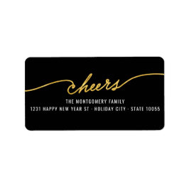 Gold Foil Cheers Calligraphy Chic Helgdag Adress Returadress Etikett
