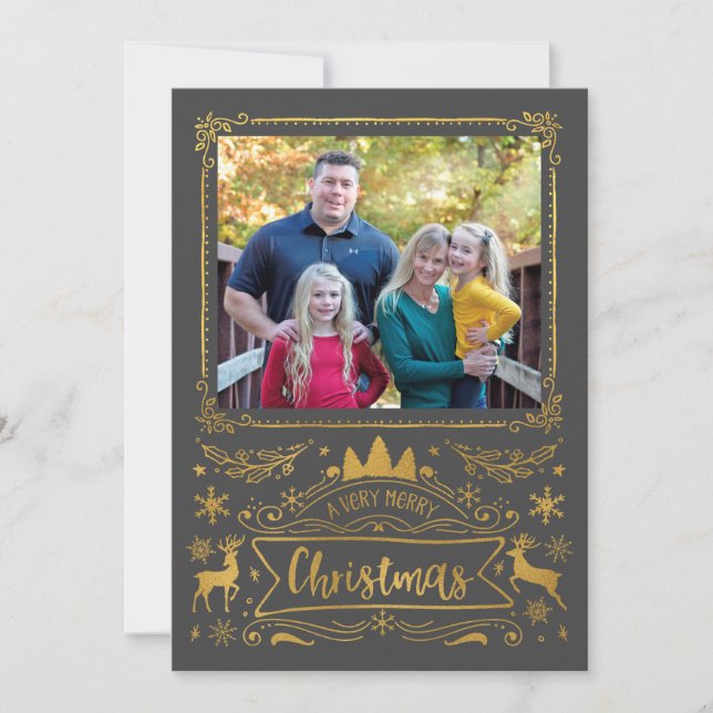 Gold Foil Collage på Grått Photo jul Julkort (Framsida)