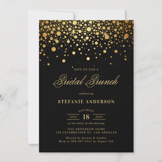 Gold Foil Confetti Dots Black Möhippa Brunch Inbjudningar (Framsida)