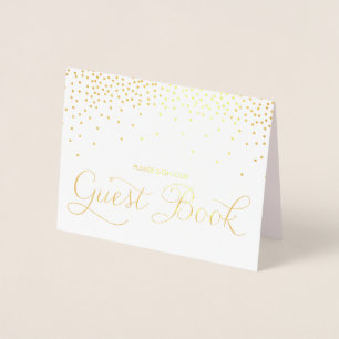 Gold Foil Confetti Dots Guest Bok Bröllop-tecken Folierat Kort