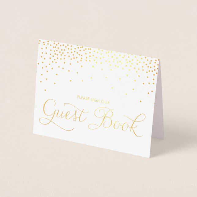 Gold Foil Confetti Dots Guest Bok Bröllop-tecken Folierat Kort (Framsida)
